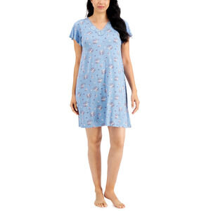 Charter Club Lace Trim Chemise Nightgown Sleepshirt Blue Floral Bouquet